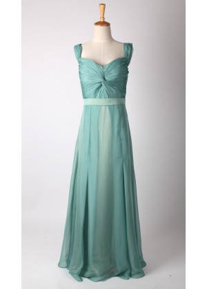 Dusty Blue Chiffon Twist Front Sleeveless Bridesmaid Dress